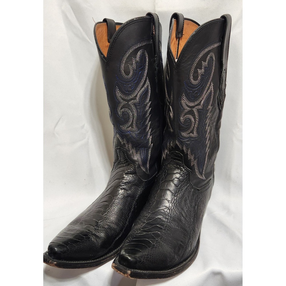 EUC Lucchese 1883 Mens Black Ostrich Leg Cowboy Boots M1617 Size 9.5 EEE